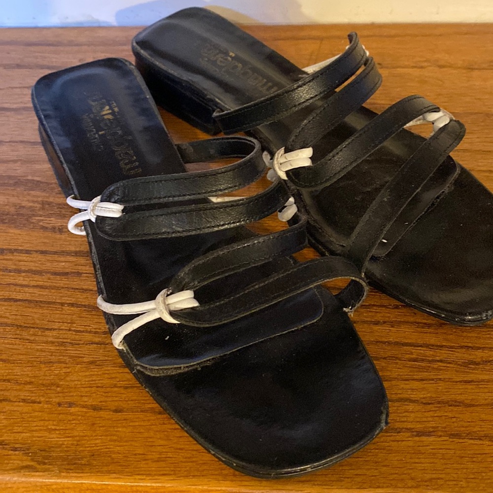 Black and White Flat Strappy Sandals